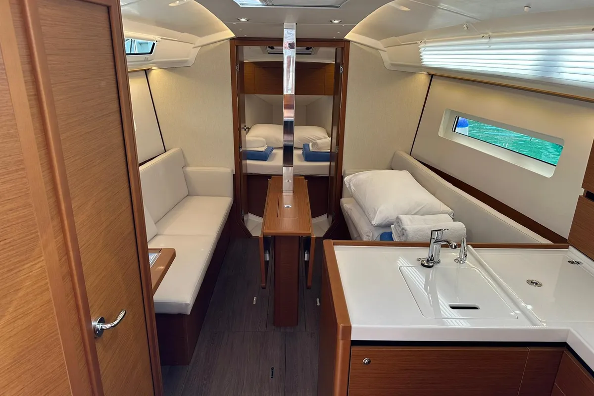 Cabin on Star Kiss, a Jeanneau Sun Odyssey 350 sailboat at Dubrovnik, Croatia