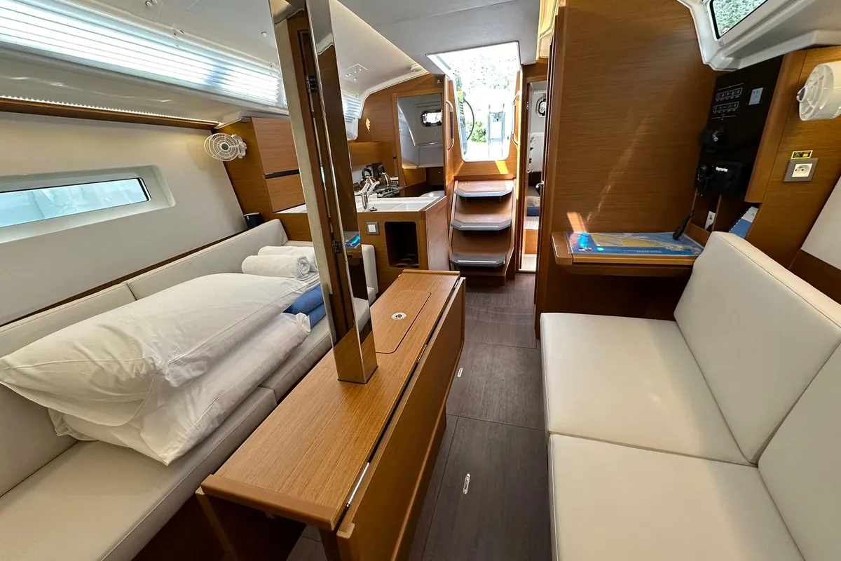 Salon of Star Kiss, a Jeanneau Sun Odyssey 350 sailboat at Dubrovnik, Croatia