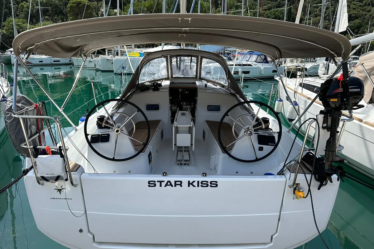Cockpit of Star Kiss, a Jeanneau Sun Odyssey 350 sailboat at Dubrovnik, Croatia