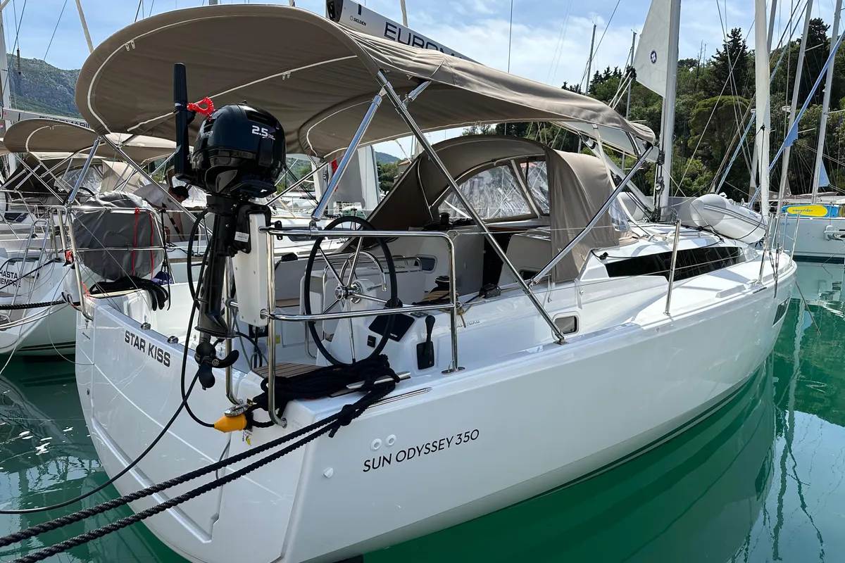 Exterior view of Star Kiss, a Jeanneau Sun Odyssey 350 sailboat at Dubrovnik, Croatia