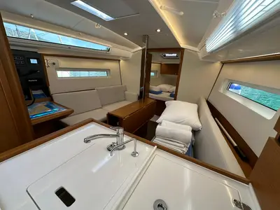 Salon of Star Kiss, a Jeanneau Sun Odyssey 350 sailboat at Dubrovnik, Croatia