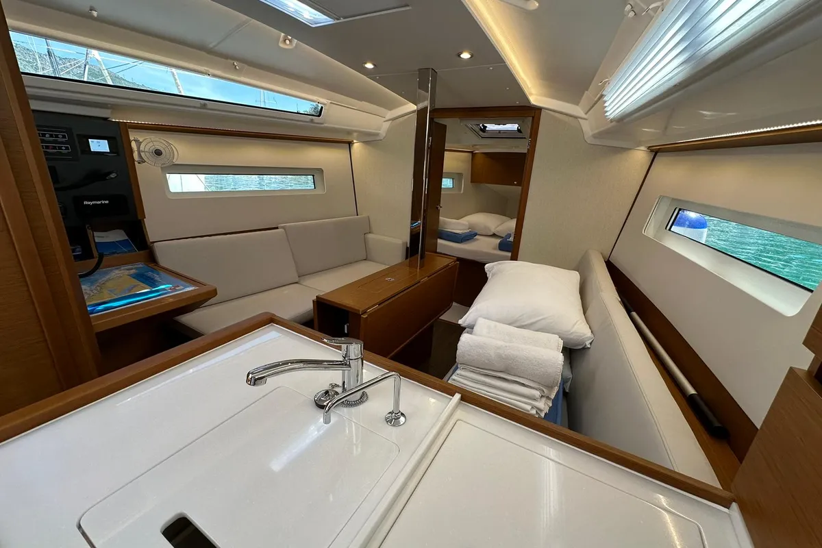 Salon of Star Kiss, a Jeanneau Sun Odyssey 350 sailboat at Dubrovnik, Croatia