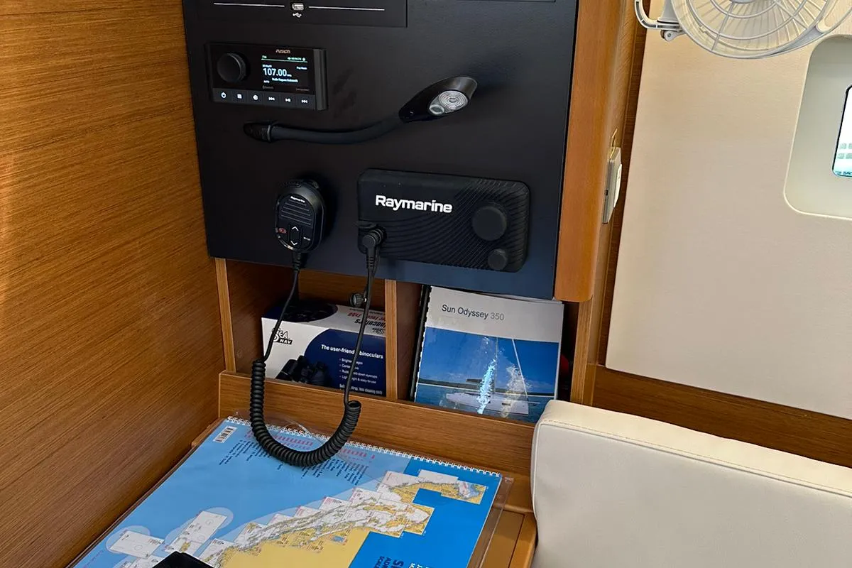Cockpit of Star Kiss, a Jeanneau Sun Odyssey 350 sailboat at Dubrovnik, Croatia