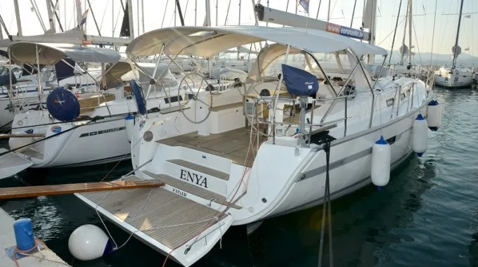 Deck of Enya, a Bavaria Cruiser 45 sailboat at Grad Biograd na Moru, Croatia