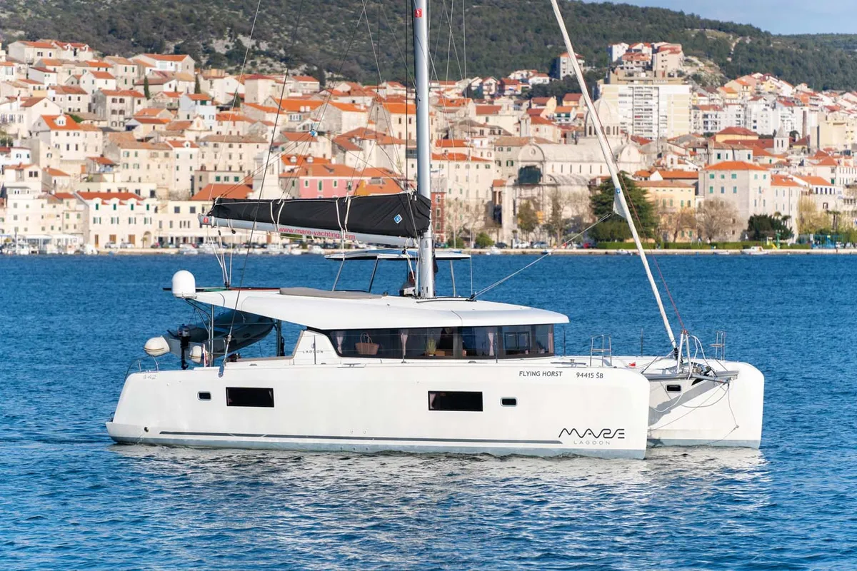Exterior view of Flying Horst, a Lagoon 42 catamaran at Grad Šibenik, Croatia