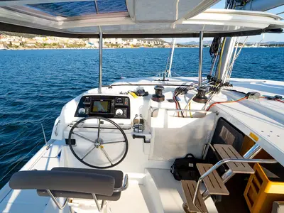 Cockpit of Flying Horst, a Lagoon 42 catamaran at Grad Šibenik, Croatia
