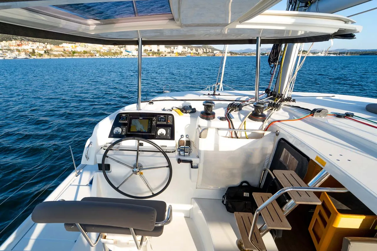 Cockpit of Flying Horst, a Lagoon 42 catamaran at Grad Šibenik, Croatia