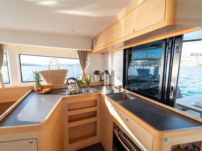 Galley of Flying Horst, a Lagoon 42 catamaran at Grad Šibenik, Croatia
