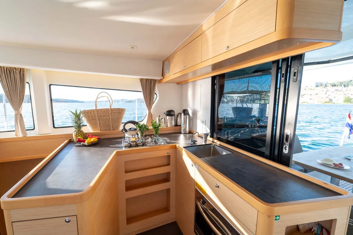 Galley of Flying Horst, a Lagoon 42 catamaran at Grad Šibenik, Croatia