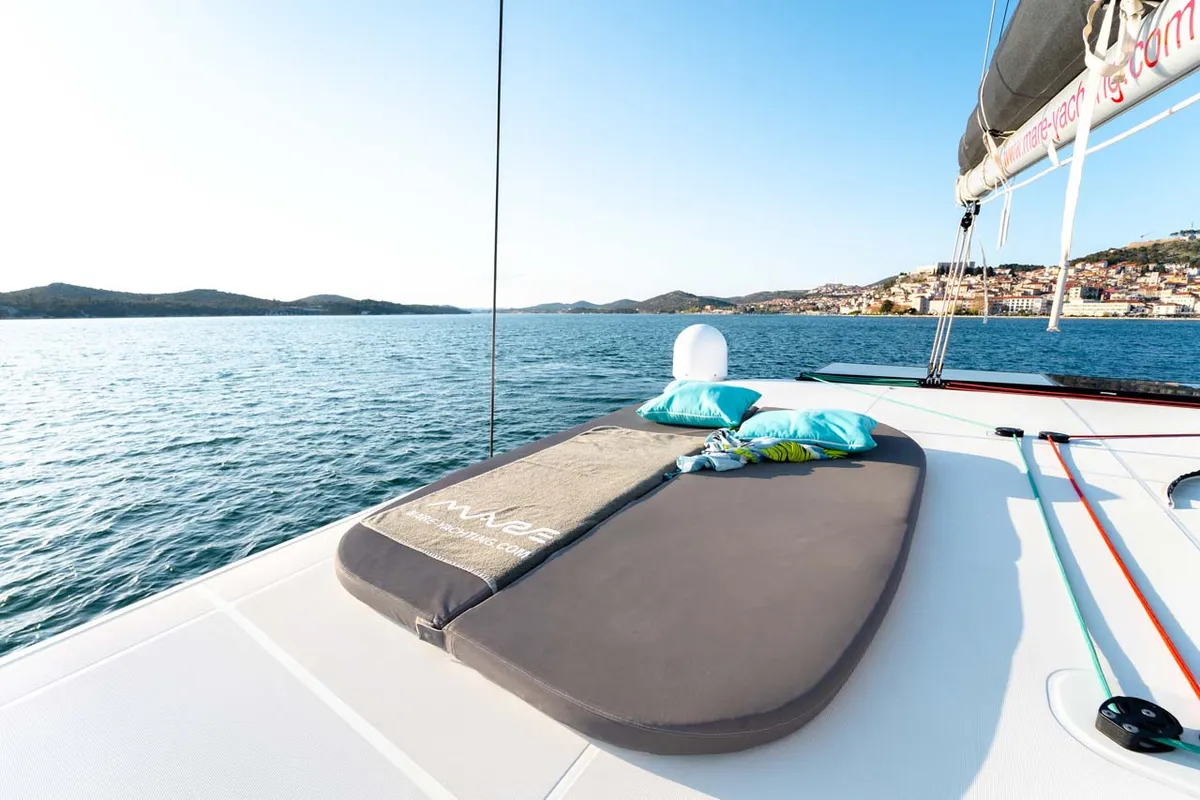 Deck of Flying Horst, a Lagoon 42 catamaran at Grad Šibenik, Croatia