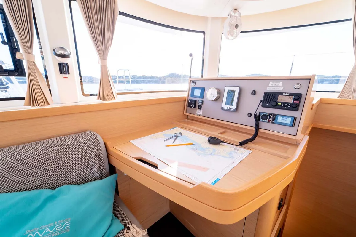 Cockpit of Flying Horst, a Lagoon 42 catamaran at Grad Šibenik, Croatia