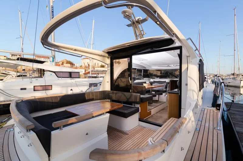 Deck of North star, a Marex 375 motor yacht at Grad Šibenik, Croatia