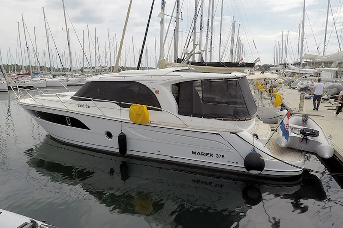 Exterior view of North star, a Marex 375 motor yacht at Grad Šibenik, Croatia