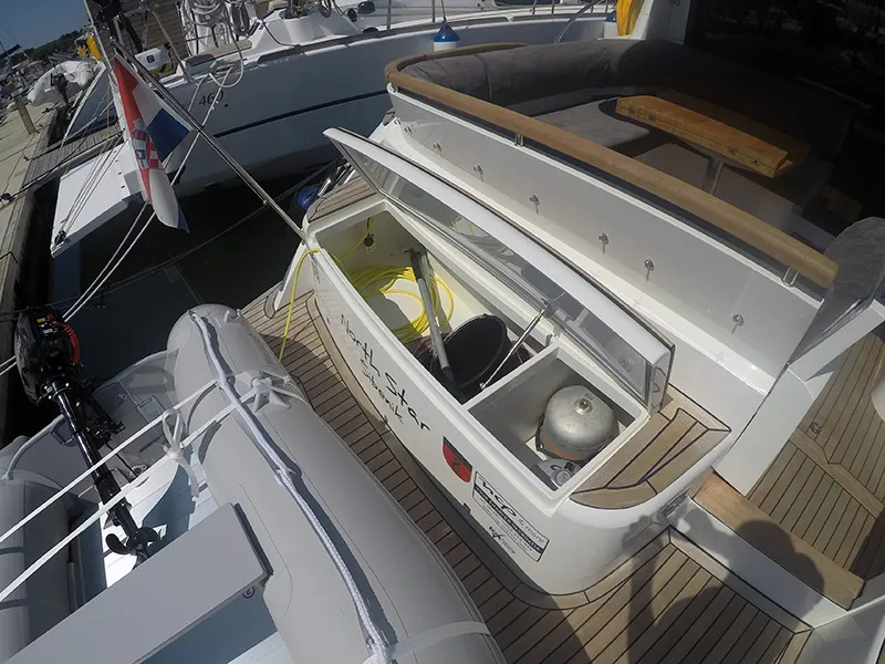 Deck of North star, a Marex 375 motor yacht at Grad Šibenik, Croatia