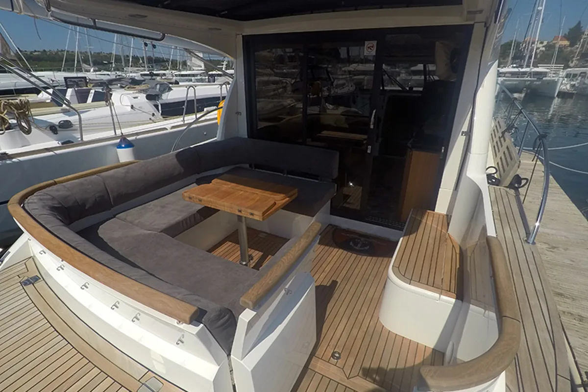 Deck of North star, a Marex 375 motor yacht at Grad Šibenik, Croatia