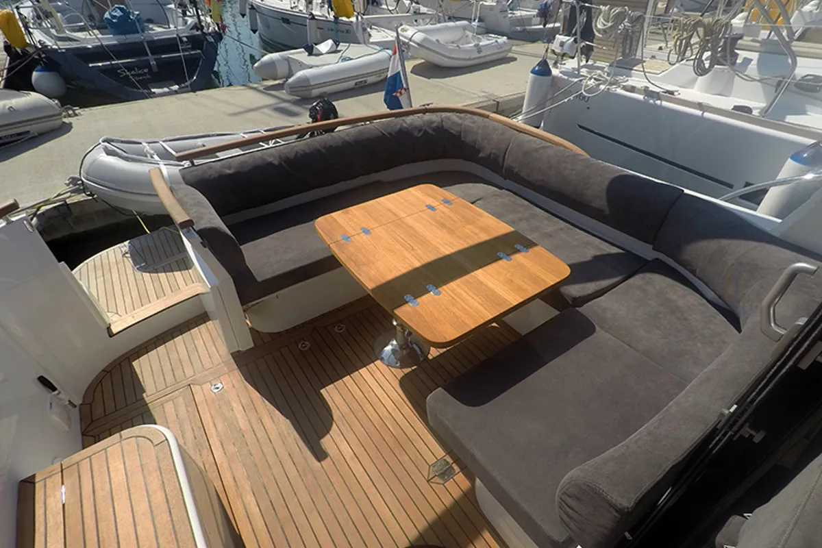 Deck of North star, a Marex 375 motor yacht at Grad Šibenik, Croatia