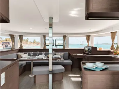 Salon of Lagoon 42, a catamaran at Fethiye, Turkey