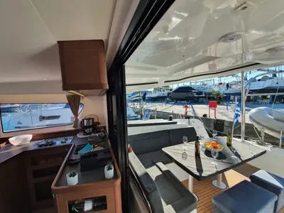 Cockpit of Lagoon 42, a catamaran at Fethiye, Turkey