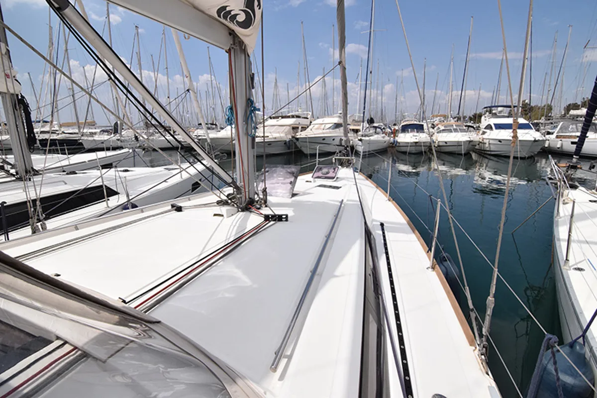 Deck of Bolero, a Beneteau Oceanis 41 sailboat at Athens, Greece