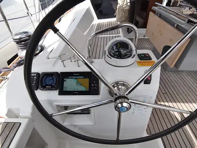 Cockpit of Bolero, a Beneteau Oceanis 41 sailboat at Athens, Greece