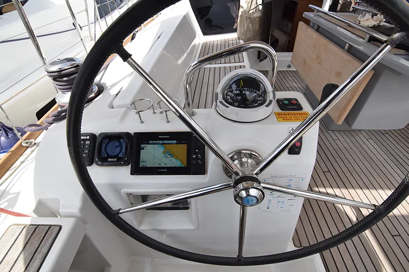 Cockpit of Bolero, a Beneteau Oceanis 41 sailboat at Athens, Greece