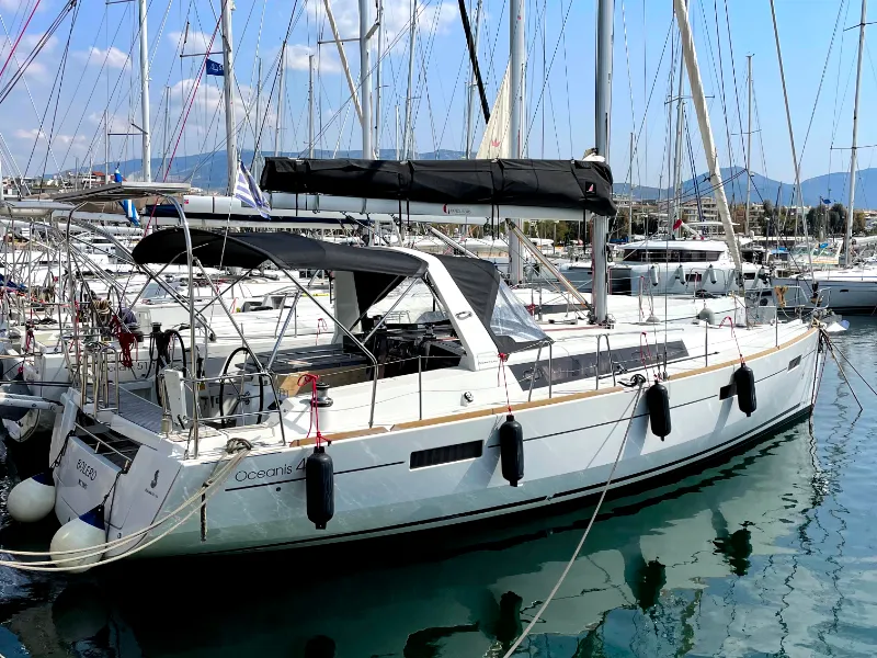 Exterior view of Bolero, a Beneteau Oceanis 41 sailboat at Athens, Greece