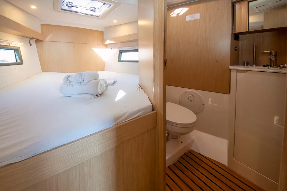 Cabin on Aura, a Bavaria C38 sailboat at Tribunj, Croatia