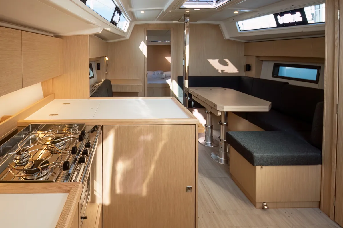Galley of Aura, a Bavaria C38 sailboat at Tribunj, Croatia