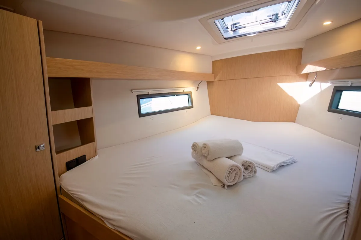Cabin on Aura, a Bavaria C38 sailboat at Tribunj, Croatia