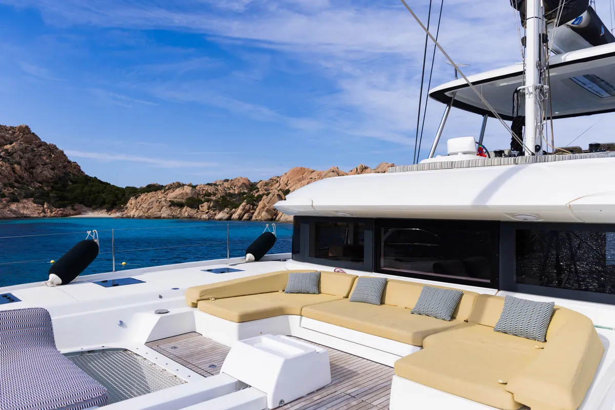 Deck of CARA, a Lagoon 55 catamaran at Castellammare di Stabia, Italy