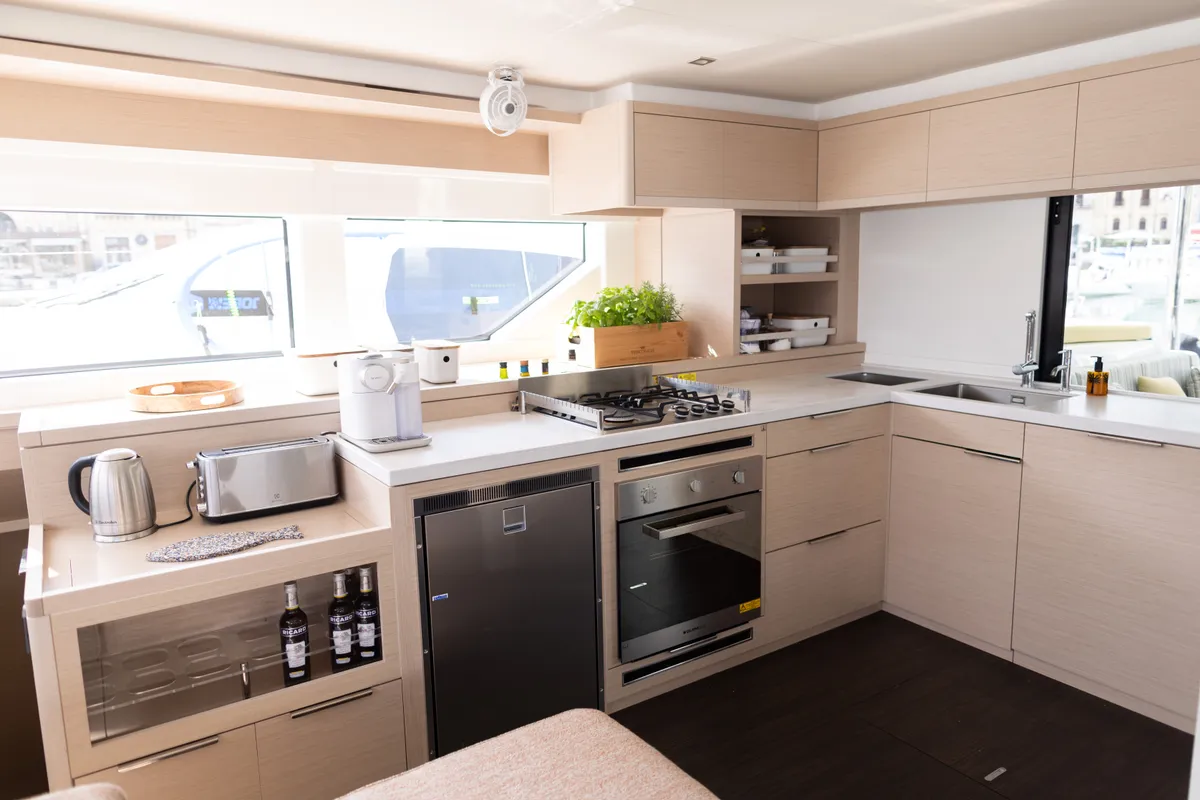 Galley of CARA, a Lagoon 55 catamaran at Castellammare di Stabia, Italy