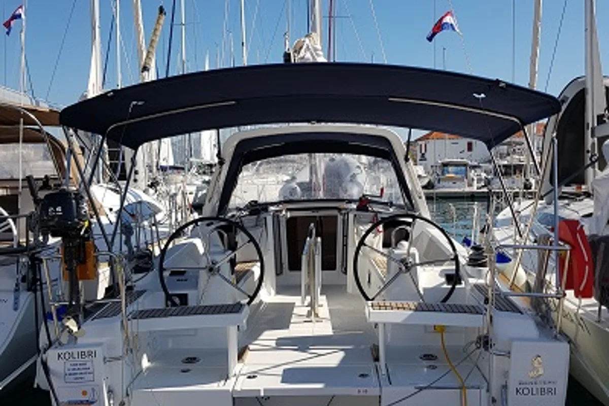 Cockpit of Kolibri, a Beneteau Oceanis 35.1 sailboat at Grad Šibenik, Croatia
