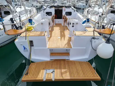 Deck of Linea Uno, a Elan Impression 45.1 sailboat at Zadar, Croatia