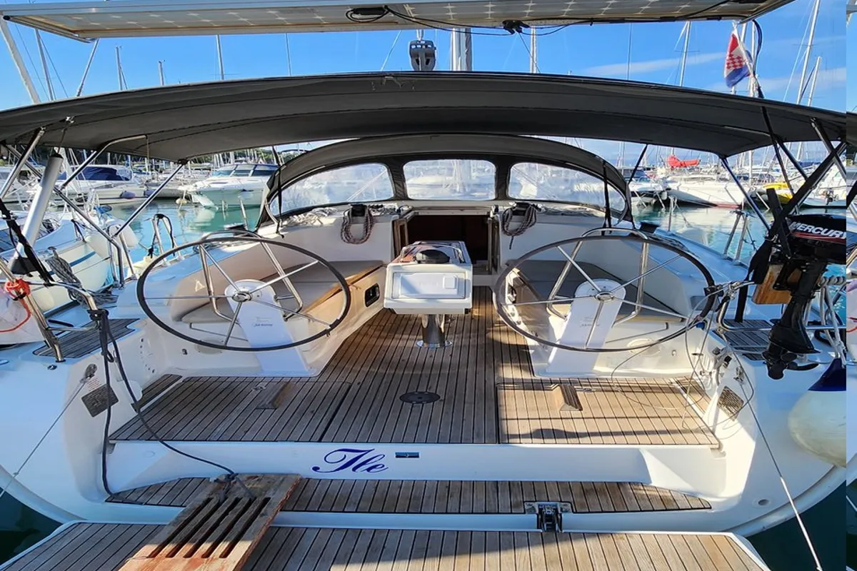 Cockpit of Ile, a Bavaria Cruiser 41 sailboat at Split, Croatia
