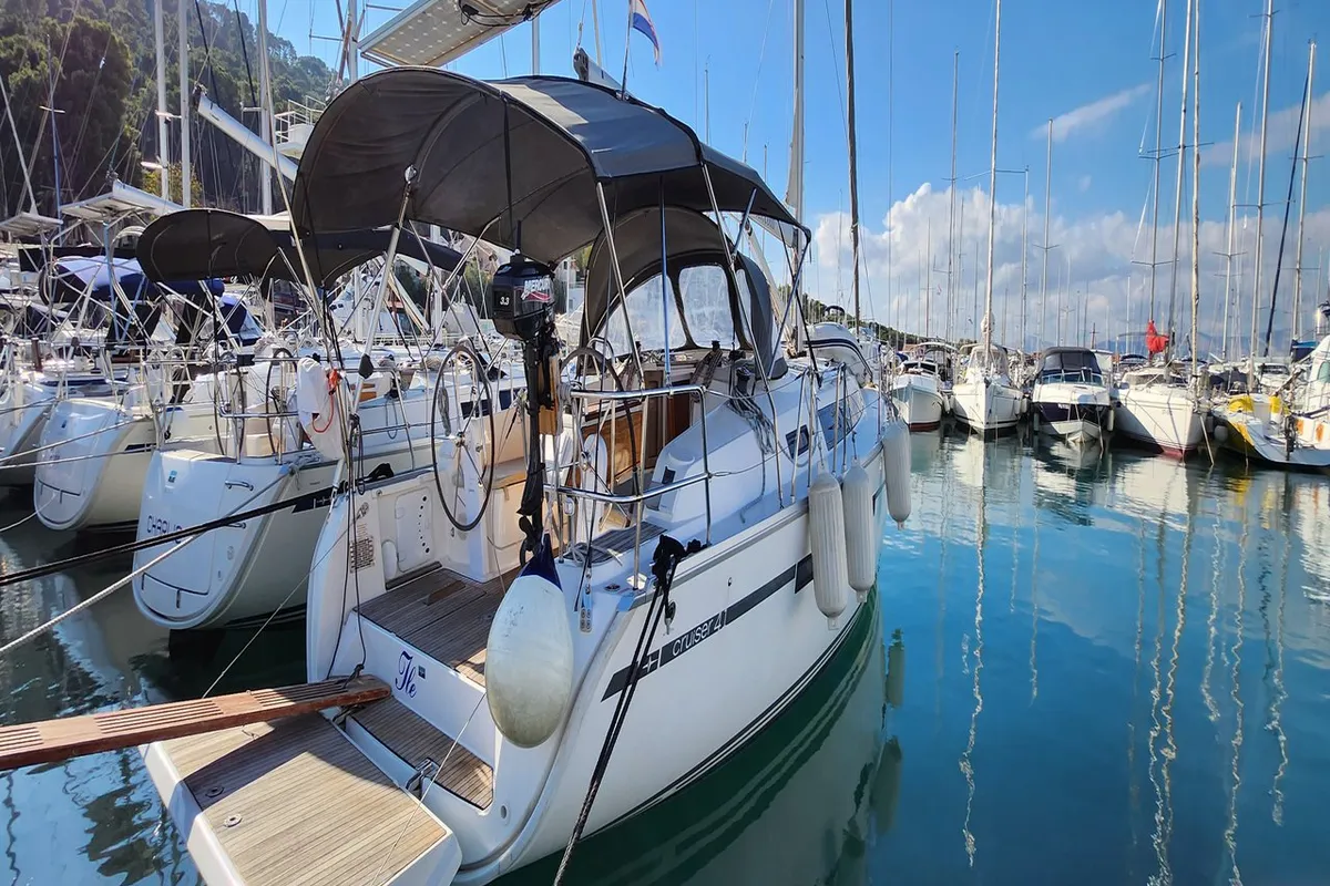 Exterior view of Ile, a Bavaria Cruiser 41 sailboat at Split, Croatia