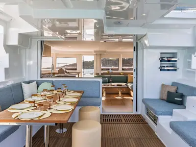 Deck of Lagoon 47, a catamaran at Athens, Greece