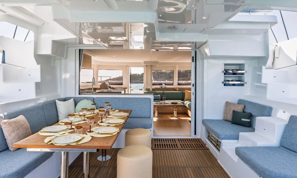 Deck of Lagoon 47, a catamaran at Athens, Greece
