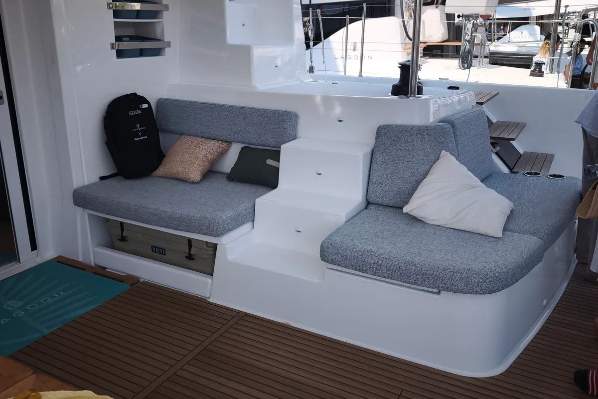 Deck of Lagoon 47, a catamaran at Athens, Greece