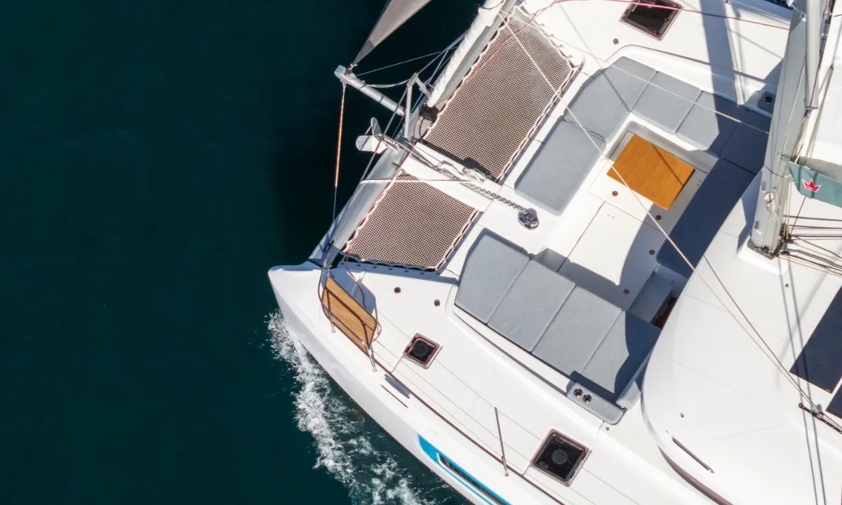Deck of Lagoon 47, a catamaran at Athens, Greece