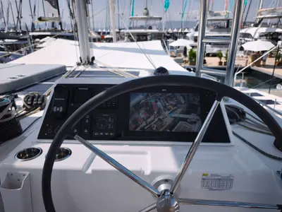 Cockpit of Lagoon 47, a catamaran at Athens, Greece