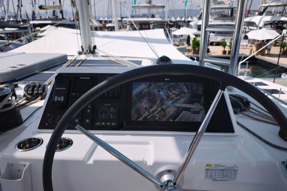 Cockpit of Lagoon 47, a catamaran at Athens, Greece