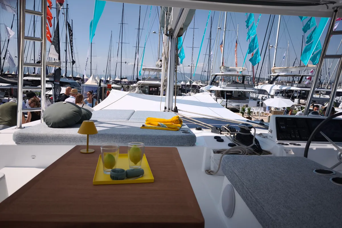 Deck of Lagoon 47, a catamaran at Athens, Greece