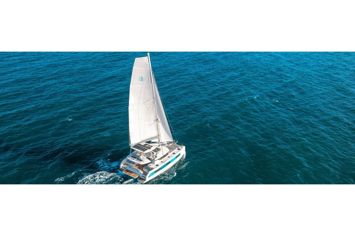 Exterior view of Lagoon 47, a catamaran at Athens, Greece