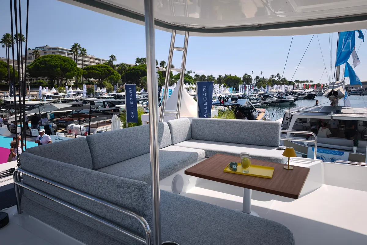 Deck of Lagoon 47, a catamaran at Athens, Greece