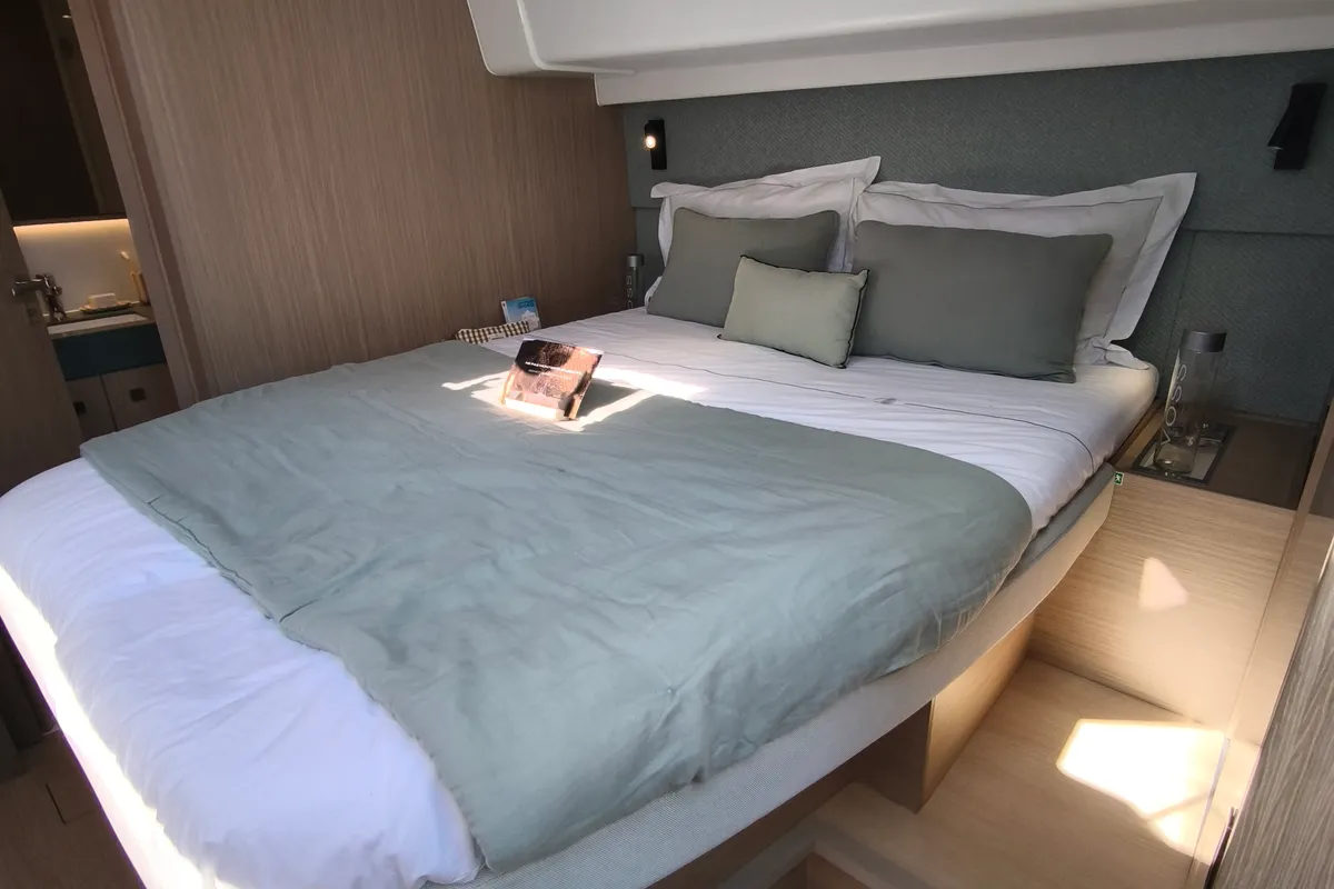 Deck of Lagoon 47, a catamaran at Athens, Greece