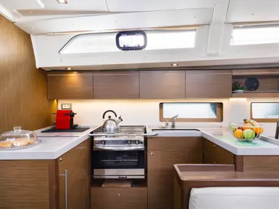 Galley of Lupo Di Mare, a Beneteau Oceanis 51.1 sailboat at Kos, Greece