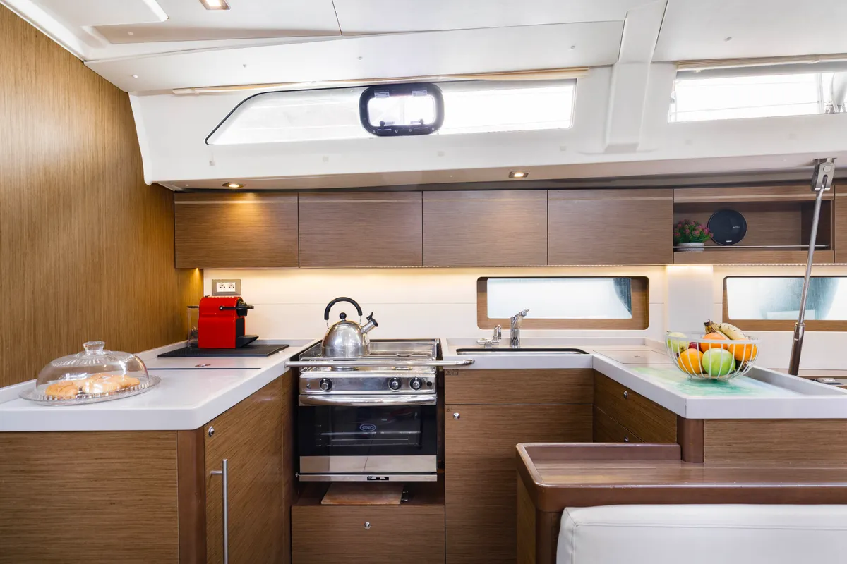 Galley of Lupo Di Mare, a Beneteau Oceanis 51.1 sailboat at Kos, Greece