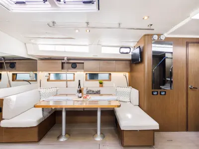 Salon of Lupo Di Mare, a Beneteau Oceanis 51.1 sailboat at Kos, Greece