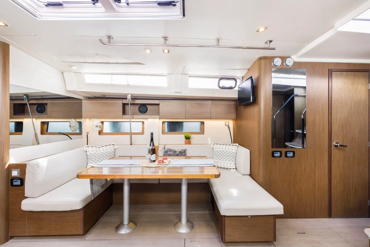 Salon of Lupo Di Mare, a Beneteau Oceanis 51.1 sailboat at Kos, Greece