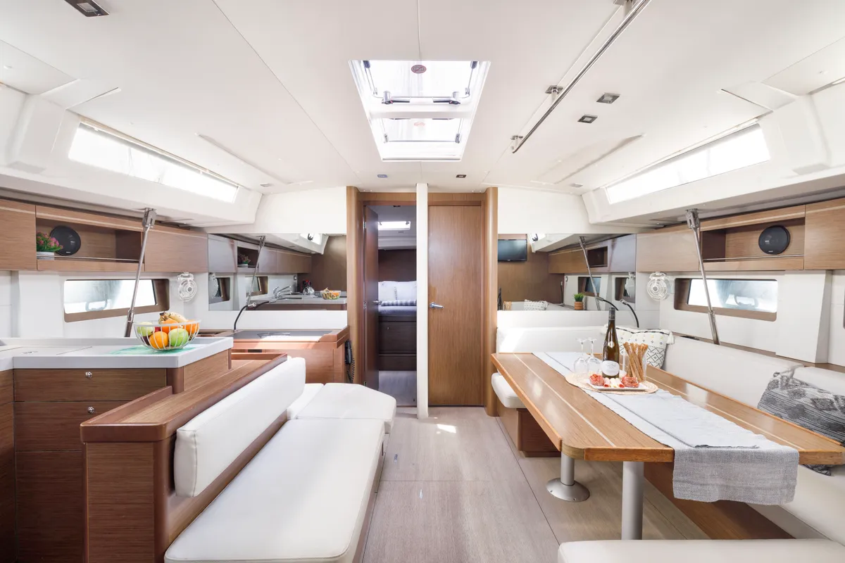 Salon of Lupo Di Mare, a Beneteau Oceanis 51.1 sailboat at Kos, Greece